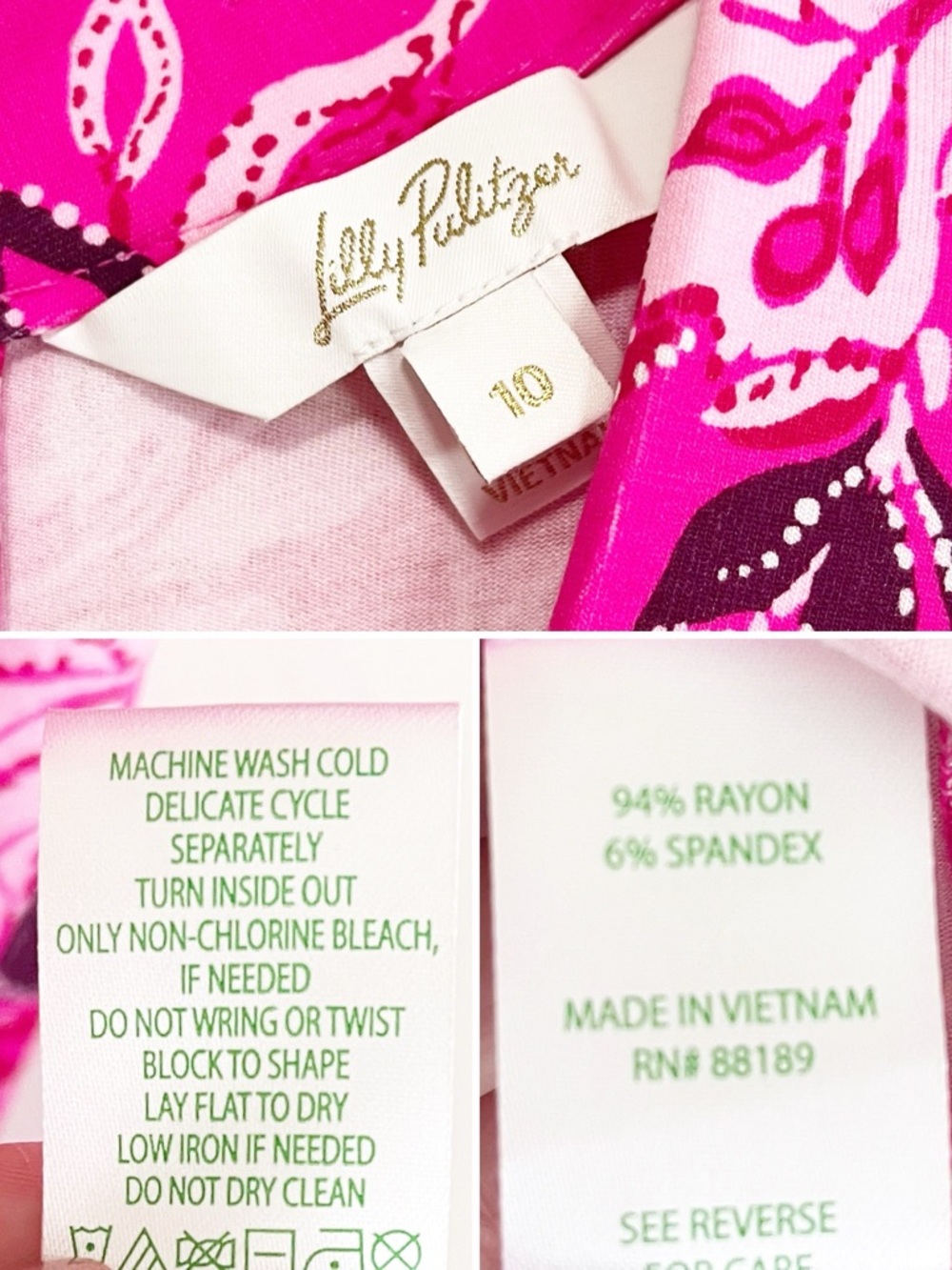 Lilly Pulitzer Wisteria Jersey Knit Kimono Sleeve Floral Dress Pink 10 - Picture 10 of 10